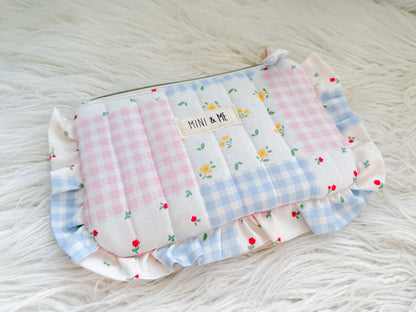 Quilted Gingham Ruffle Pouch
