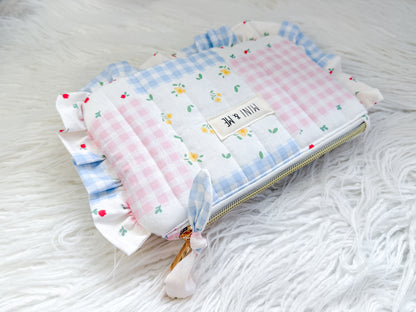 Quilted Gingham Ruffle Pouch