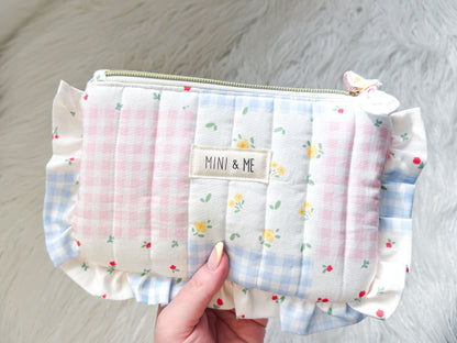 Quilted Gingham Ruffle Pouch