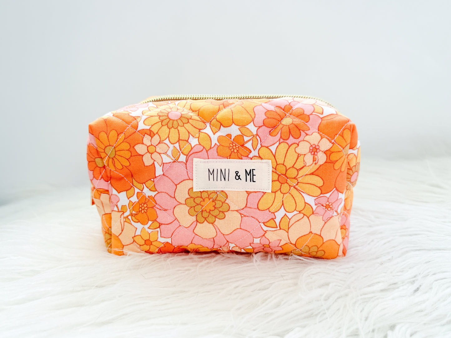 Retro Orange Floral Quilted Everything Pouch