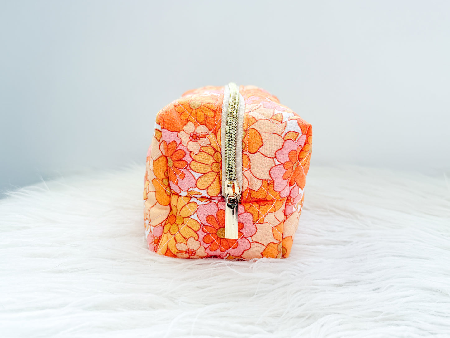 Retro Orange Floral Quilted Everything Pouch