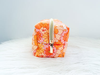 Retro Orange Floral Quilted Everything Pouch