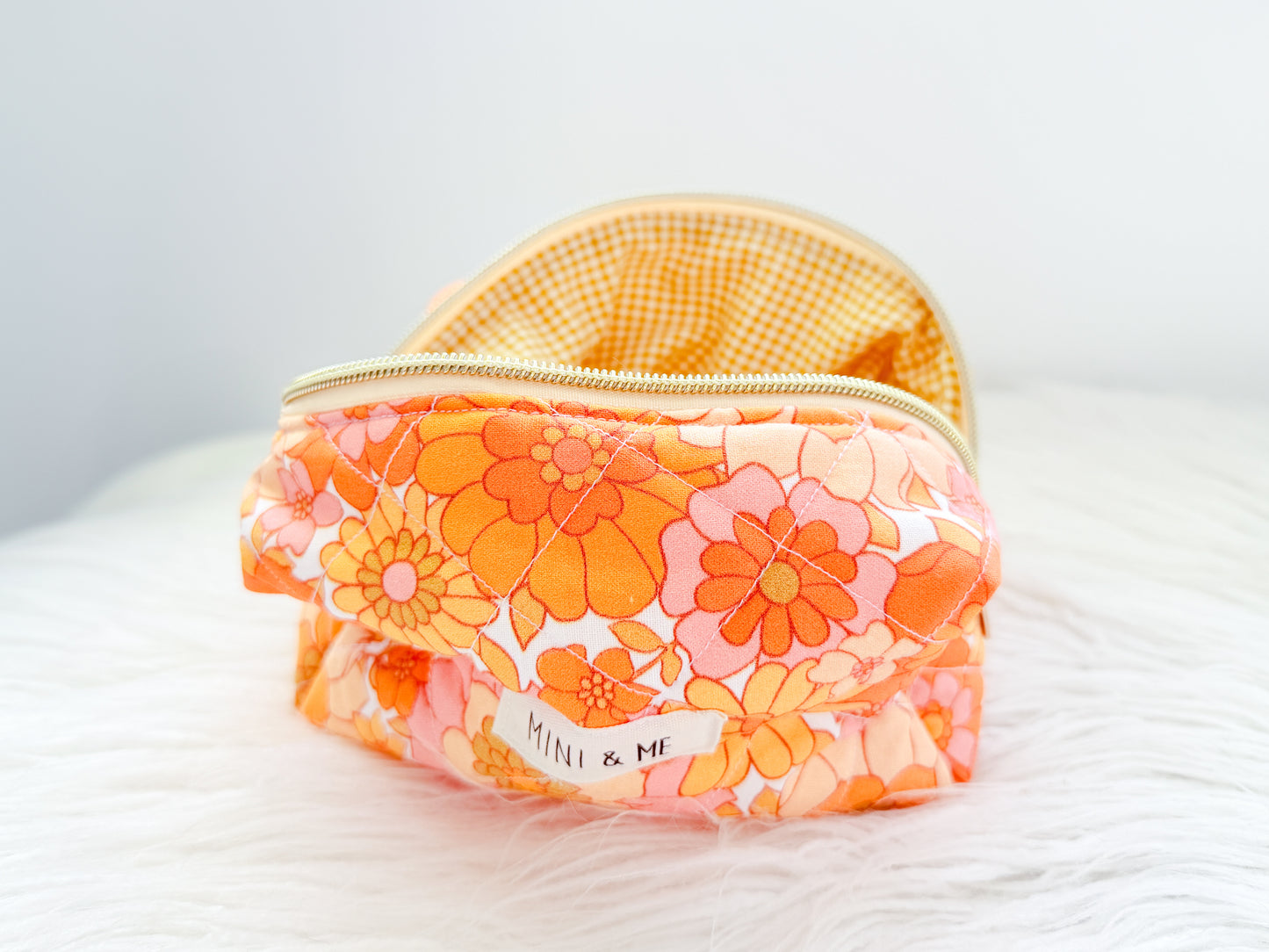 Retro Orange Floral Quilted Everything Pouch