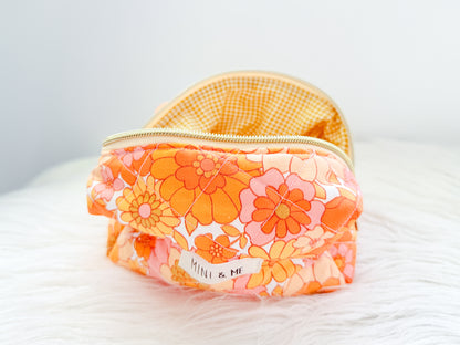 Retro Orange Floral Quilted Everything Pouch