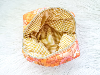 Retro Orange Floral Quilted Everything Pouch