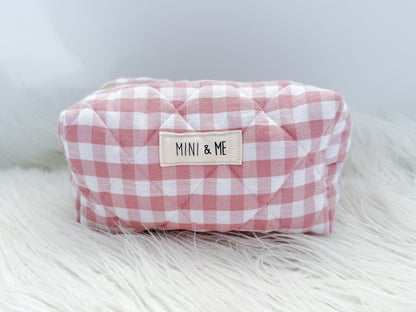 Quilted Makeup Pouch - Pink Gingham
