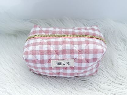 Quilted Makeup Pouch - Pink Gingham