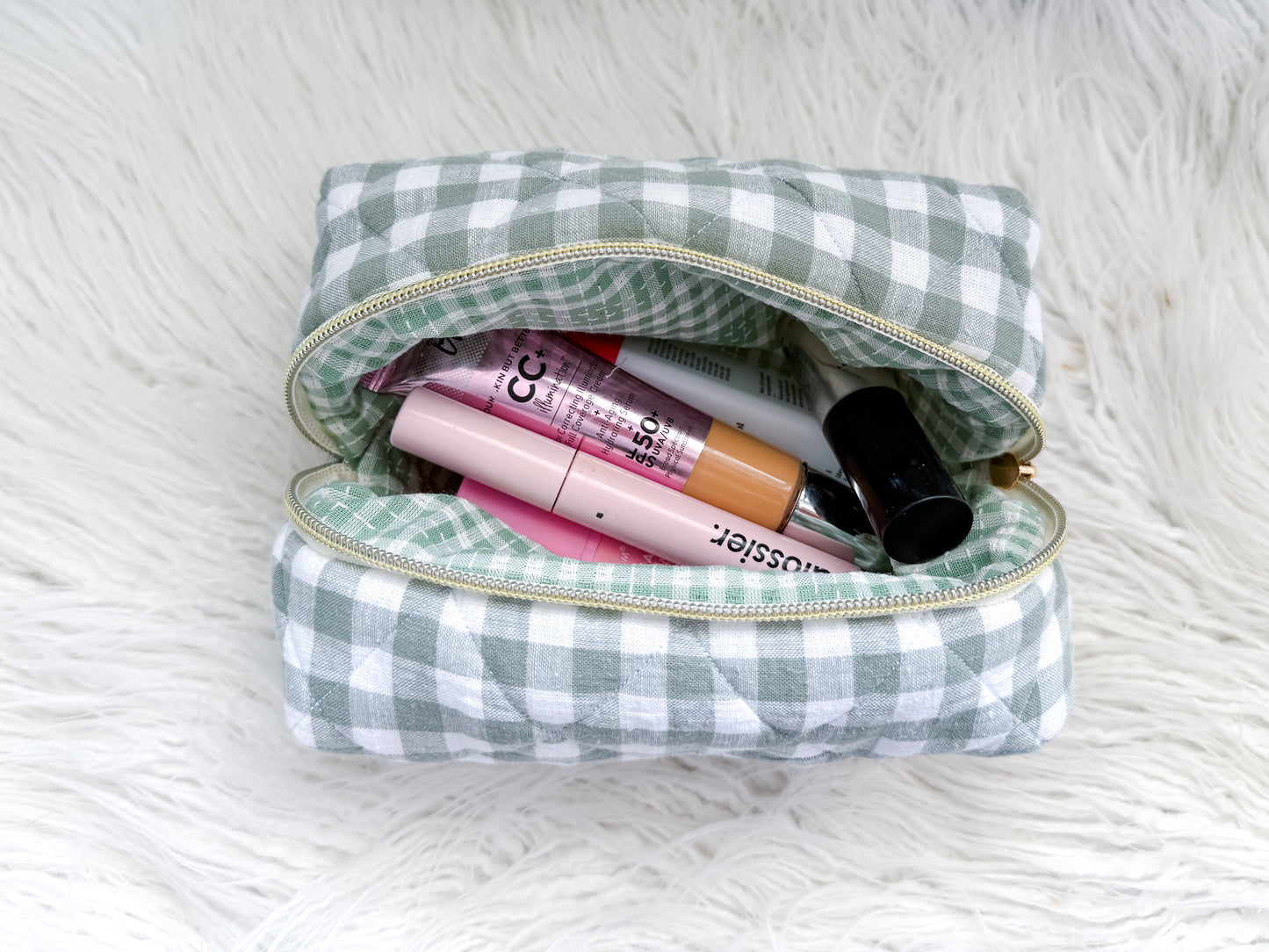 Quilted Makeup Pouch - Sage