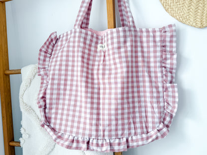 Large Ruffle Tote Bag - Pink Gingham