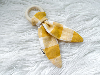 Bunny Ear Teether in Yellow Gingham