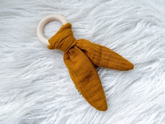 Bunny Ear Teether in Mustard Muslin