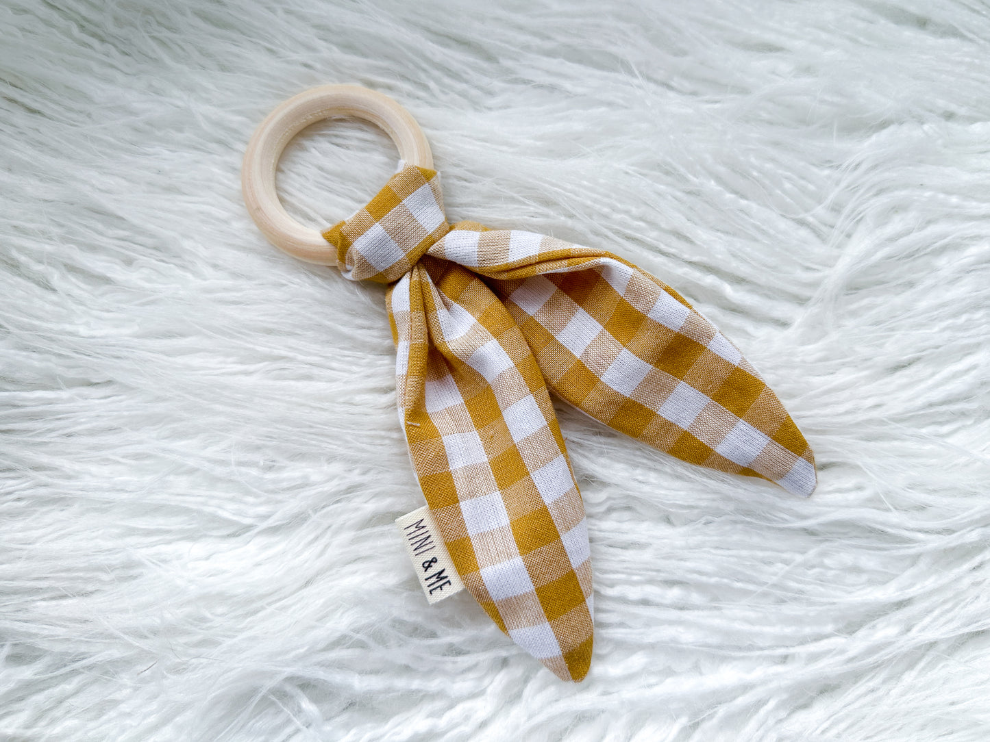 Bunny Ear Teether in Mustard Gingham