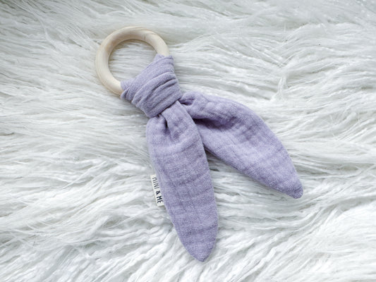 Bunny Ear Teether in Lilac Muslin