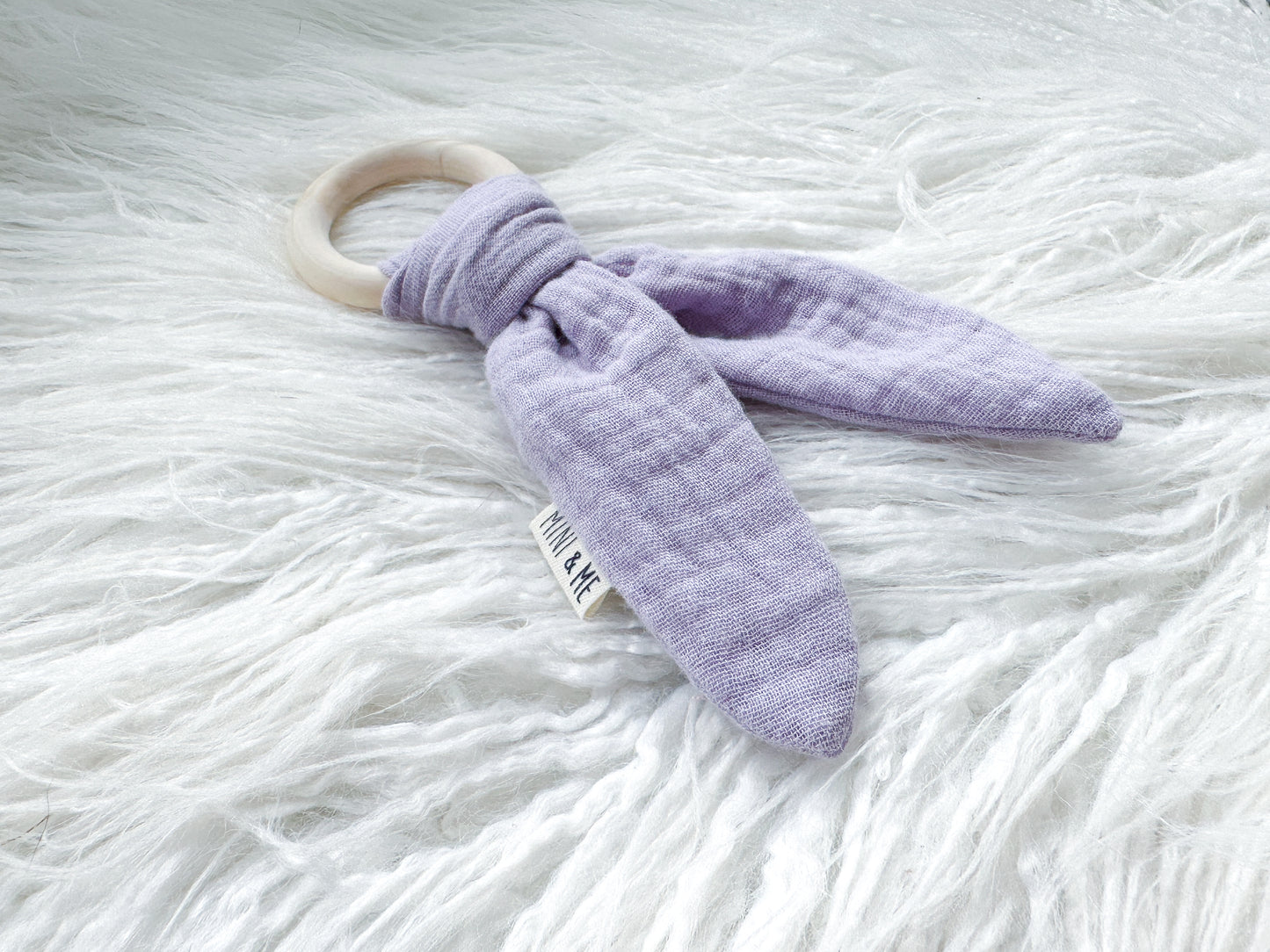 Bunny Ear Teether in Lilac Muslin