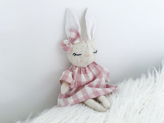 Mini Linen Bunny - Pink Gingham
