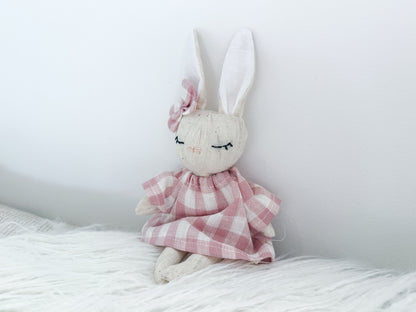 Mini Linen Bunny - Pink Gingham