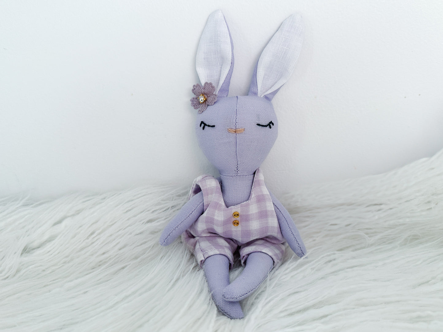 Mini Linen Bunny in Lilac Gingham