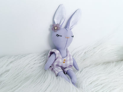 Mini Linen Bunny in Lilac Gingham