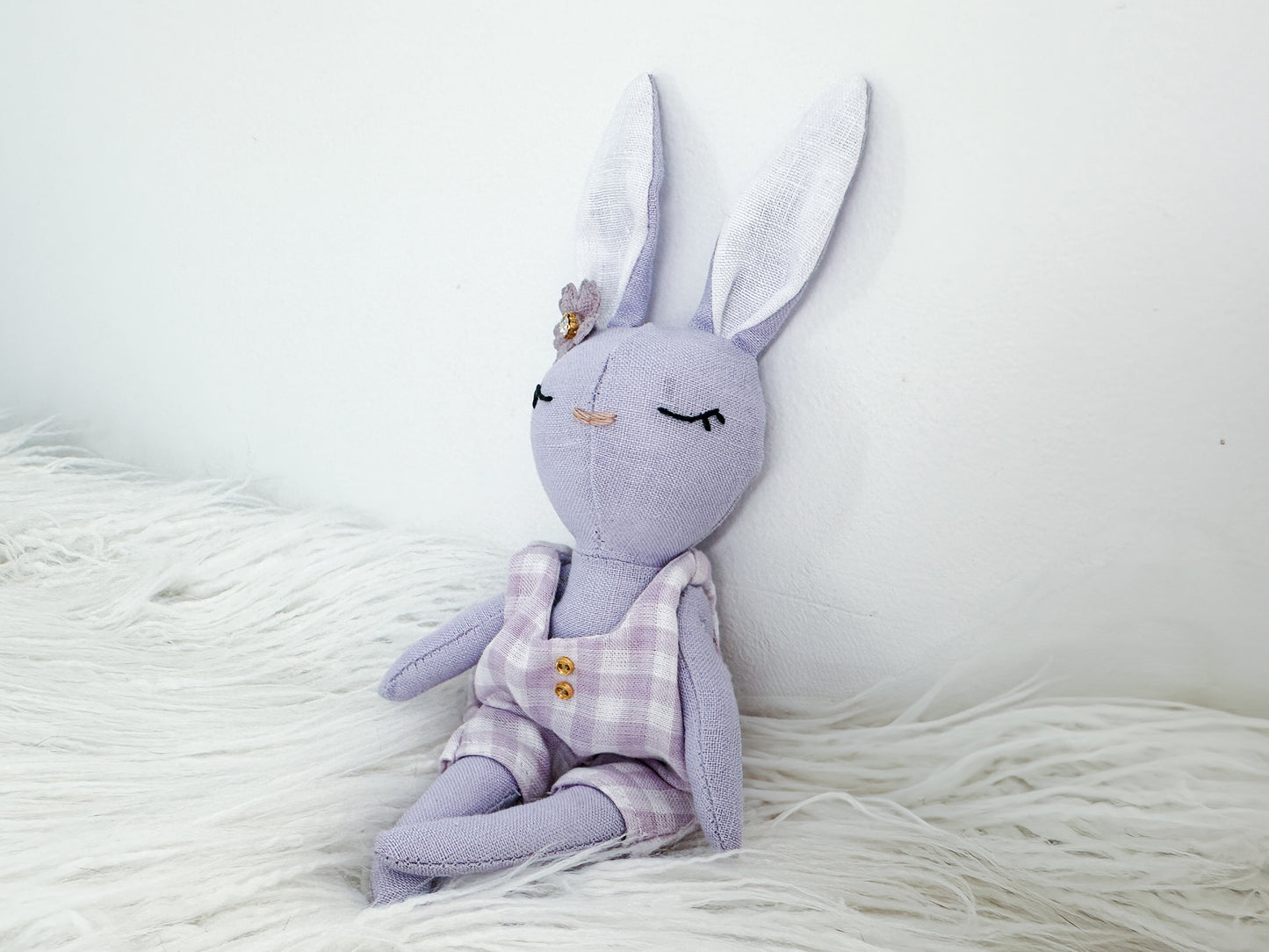 Mini Linen Bunny in Lilac Gingham