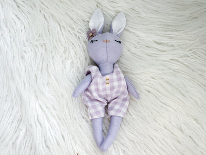 Mini Linen Bunny in Lilac Gingham