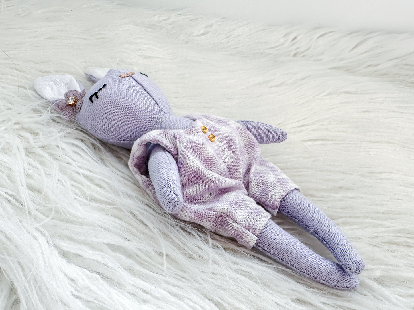 Mini Linen Bunny in Lilac Gingham