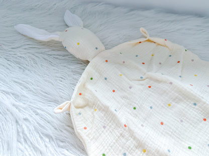 Bunny Snuggler in Cream Polka Dots