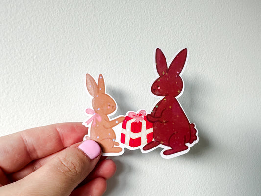 Die Cut Holographic Sticker - Gifting Bunnies